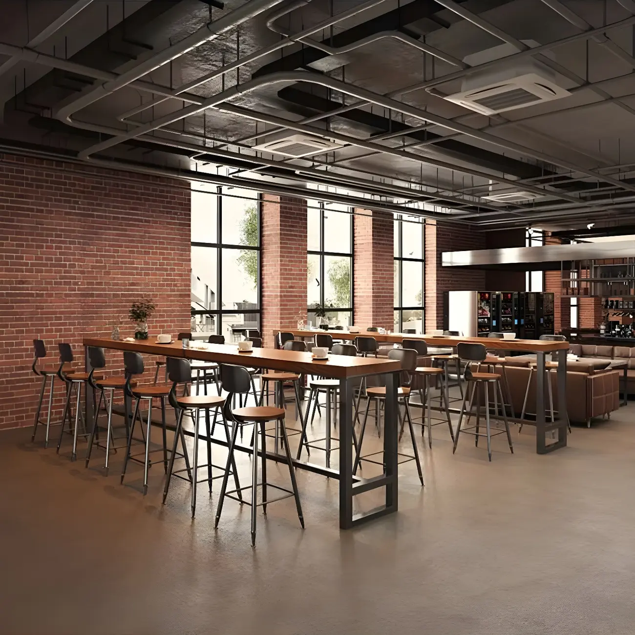 Industrial Brown Pine Wooden Metal Trestle Bar Tables Image - 5 | homeyfad