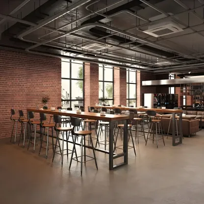 Industrial Brown Pine Wooden Metal Trestle Bar Tables Image - 5