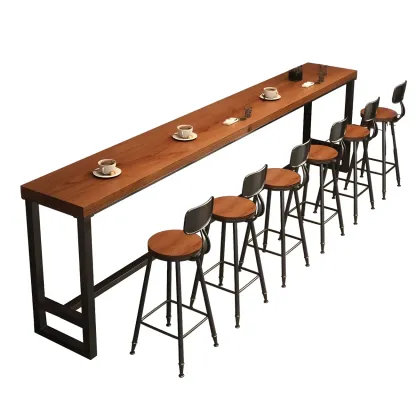 Industrial Brown Pine Wooden Metal Trestle Bar Tables Image - 11