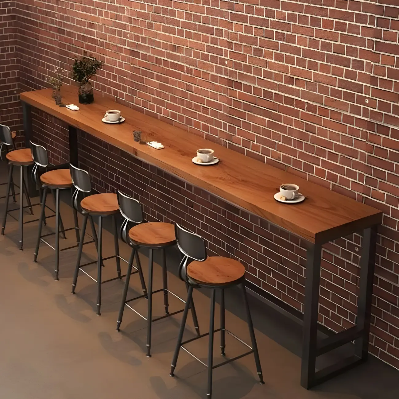 Industrial Brown Pine Wooden Metal Trestle Bar Tables Image - 13 | homeyfad