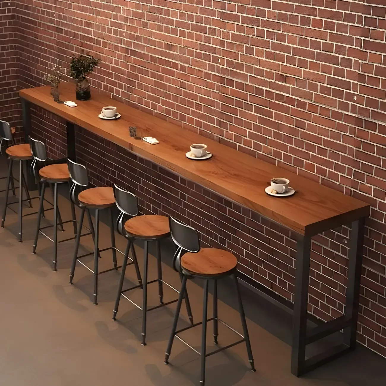 Industrial Brown Pine Wooden Metal Trestle Bar Tables Image - 13