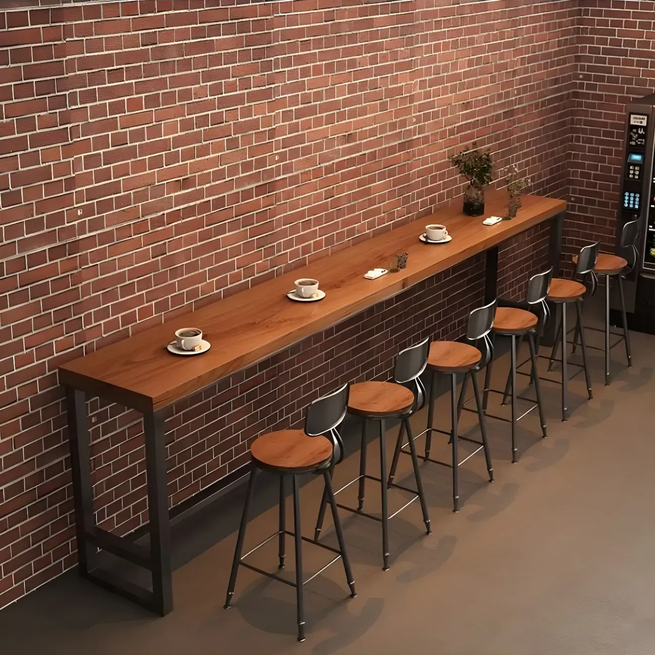 Industrial Brown Pine Wooden Metal Trestle Bar Tables Image - 14