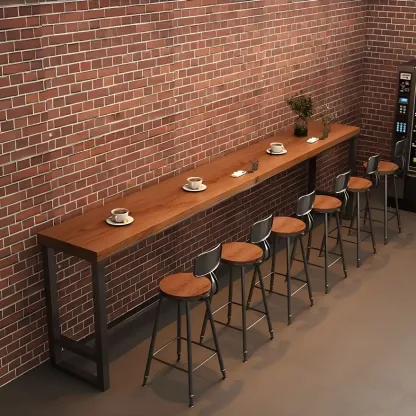 Industrial Brown Pine Wooden Metal Trestle Bar Tables Image - 14