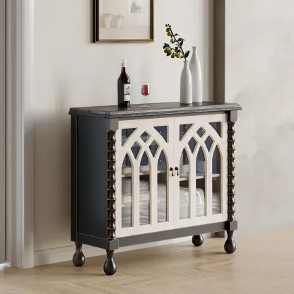 Traditional Black MDF Wine Rack Cabinet with Doors Image - 6