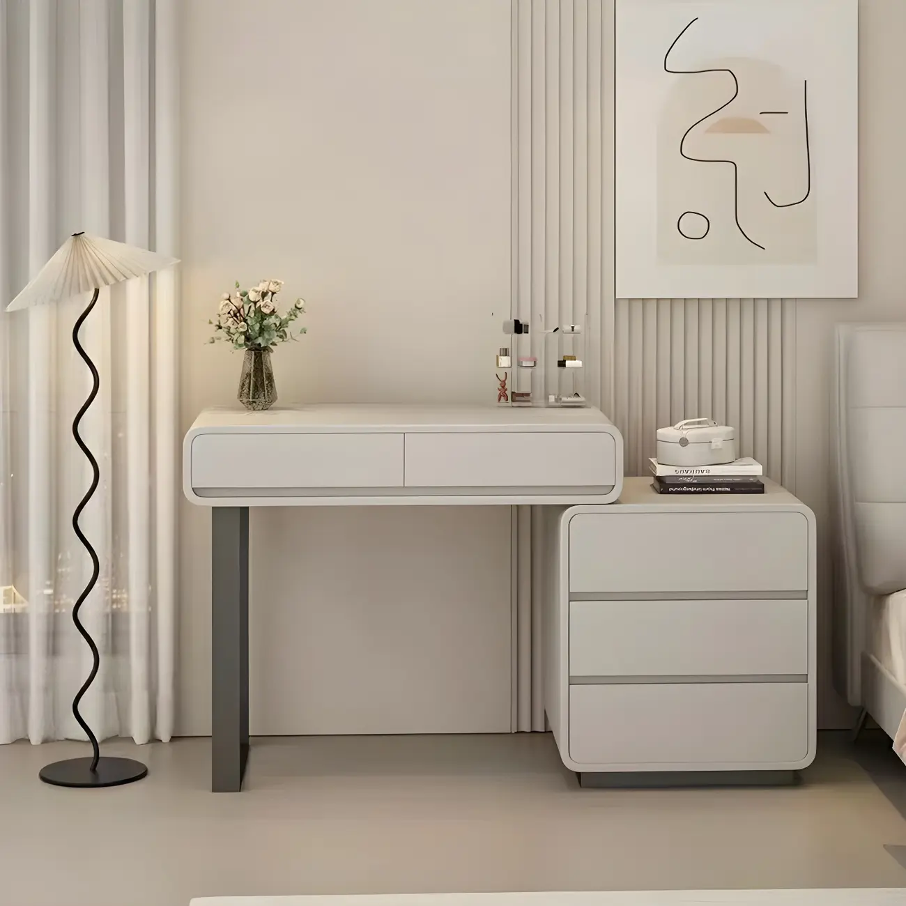 Trendy 3-Drawer Grey Wood Makeup Vanity Image - 2 | homeyfad