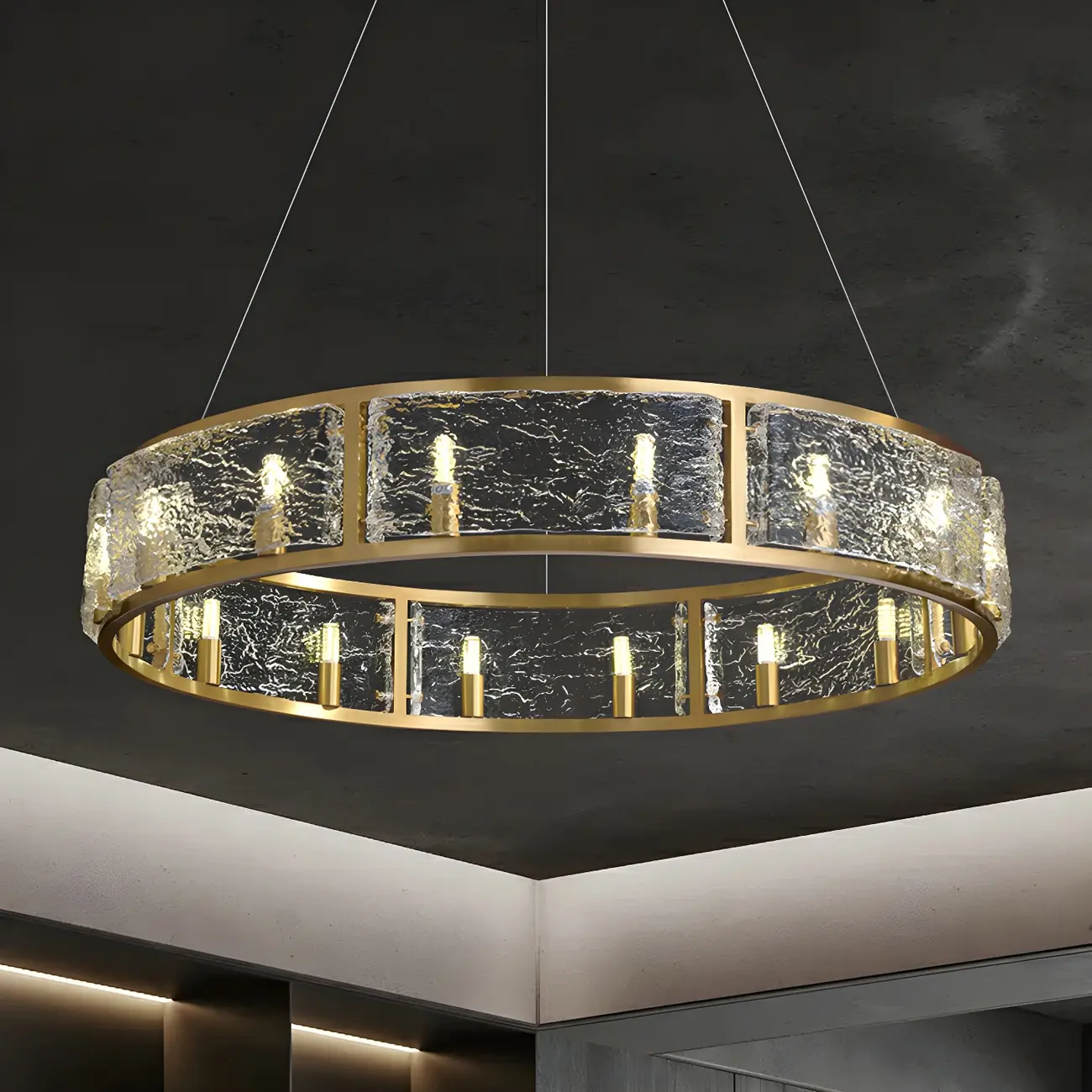 Modern Circular Glass LED Chandelier for Dining Room Image - 3 | homeyfad