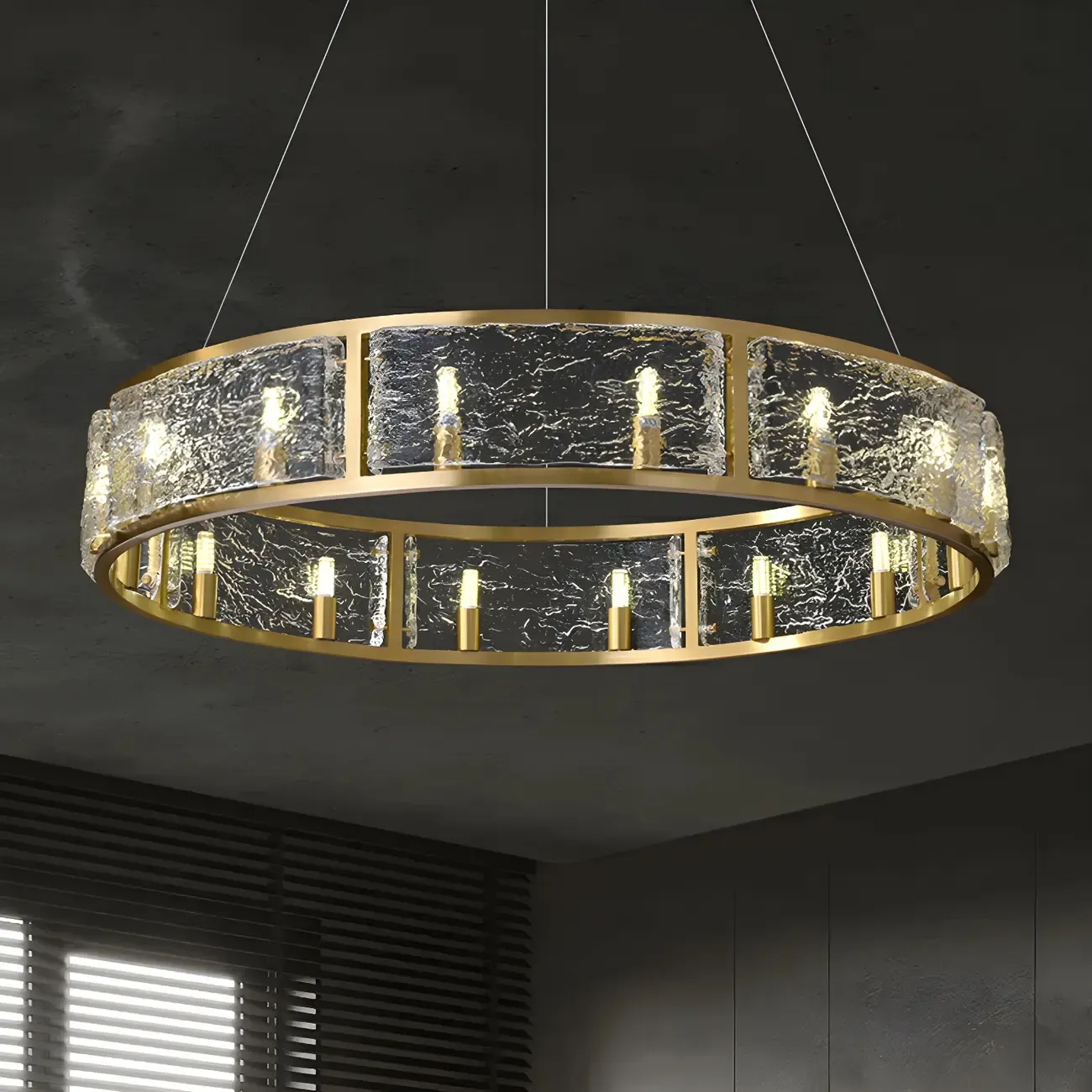 Modern Circular Glass LED Chandelier for Dining Room Image - 1