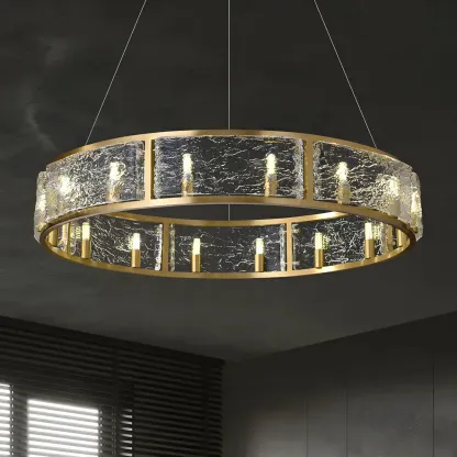 Modern Circular Glass LED Chandelier for Dining Room Image - 1