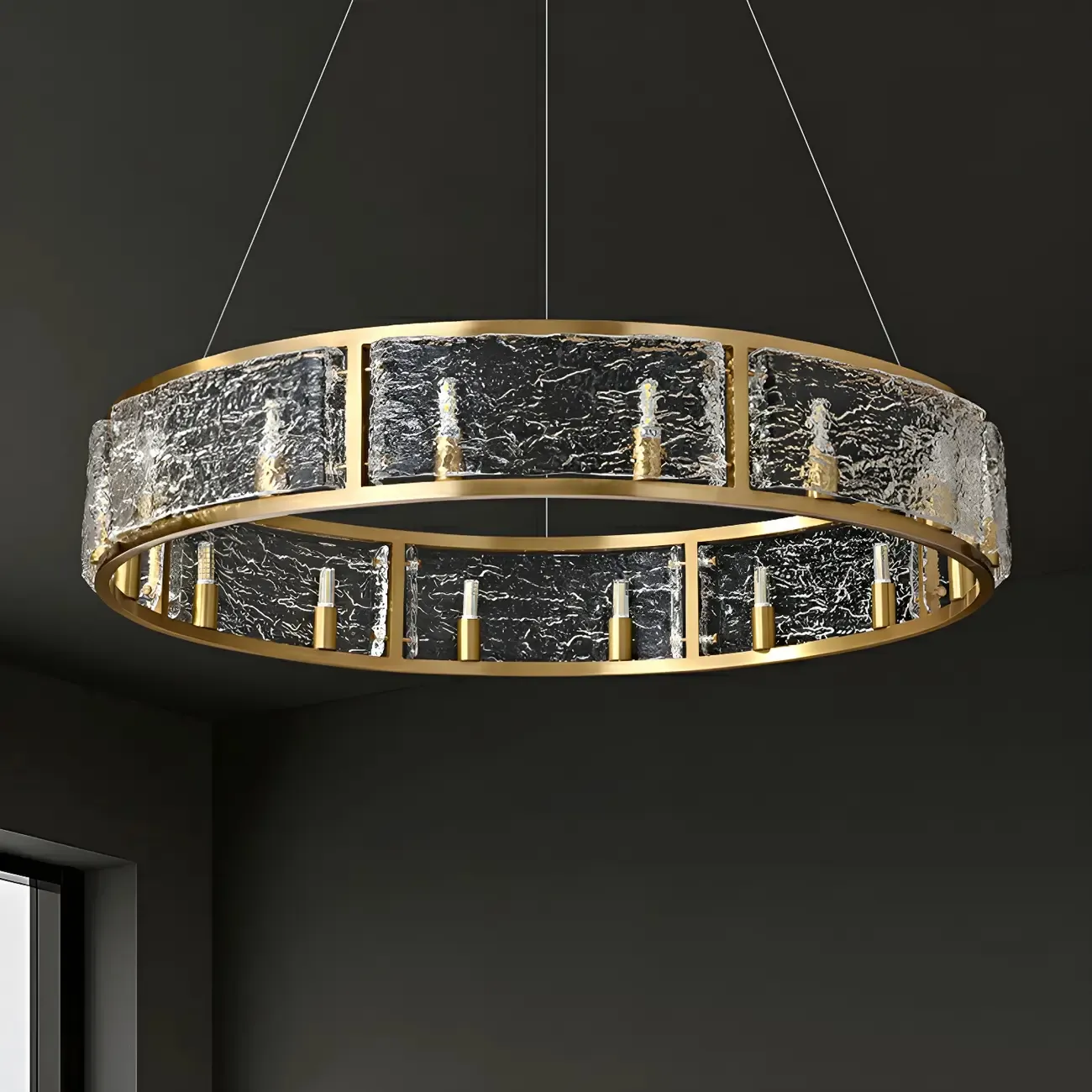 Modern Circular Glass LED Chandelier for Dining Room Image - 2