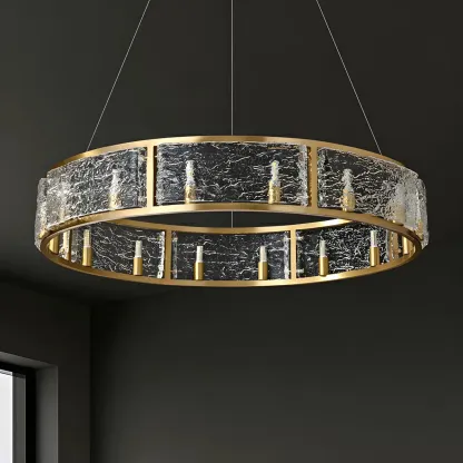 Modern Circular Glass LED Chandelier for Dining Room Image - 2
