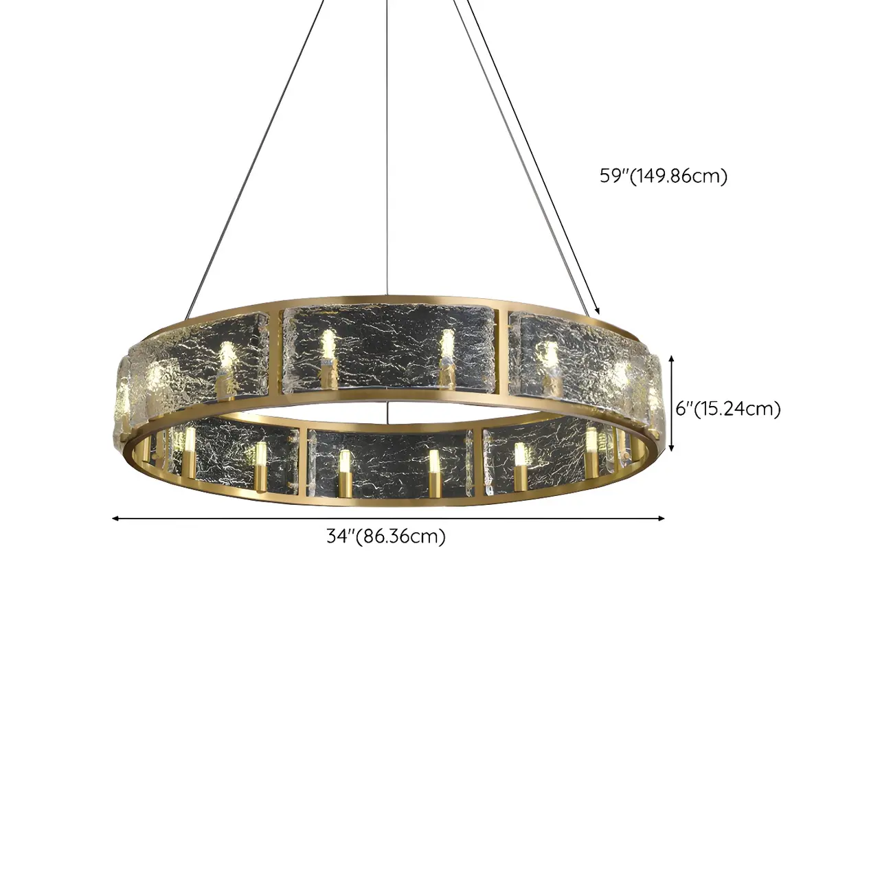 16-Light Modern Brass Glass Hoop Chandelier Height Adjustable #size