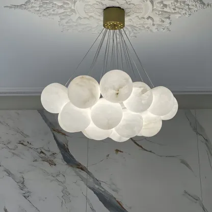White Globe Alabaster Cluster Modern Crystal Chandelier Image - 1