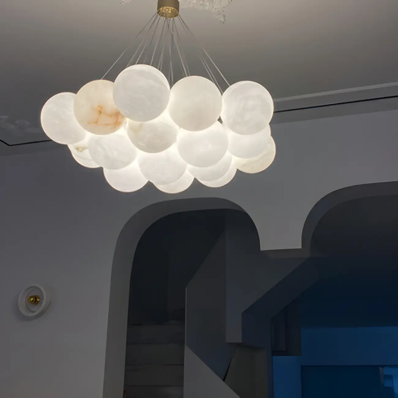 White Globe Alabaster Cluster Modern Crystal Chandelier Image - 3