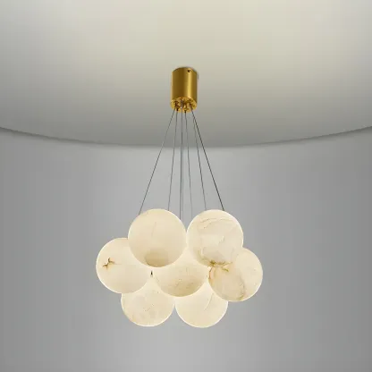 White Globe Alabaster Cluster Modern Crystal Chandelier Image - 6