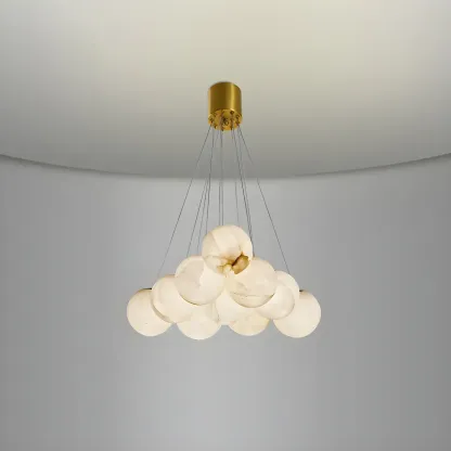White Globe Alabaster Cluster Modern Crystal Chandelier Image - 8