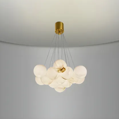 White Globe Alabaster Cluster Modern Crystal Chandelier Image - 12