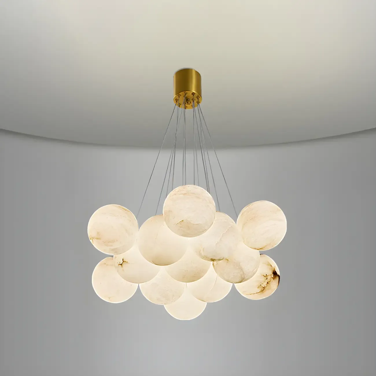 White Globe Alabaster Cluster Modern Crystal Chandelier Image - 13