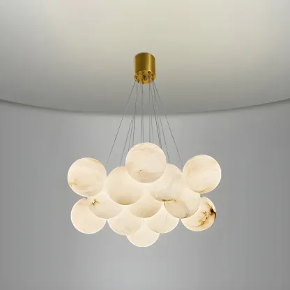 White Globe Alabaster Cluster Modern Crystal Chandelier Image - 13