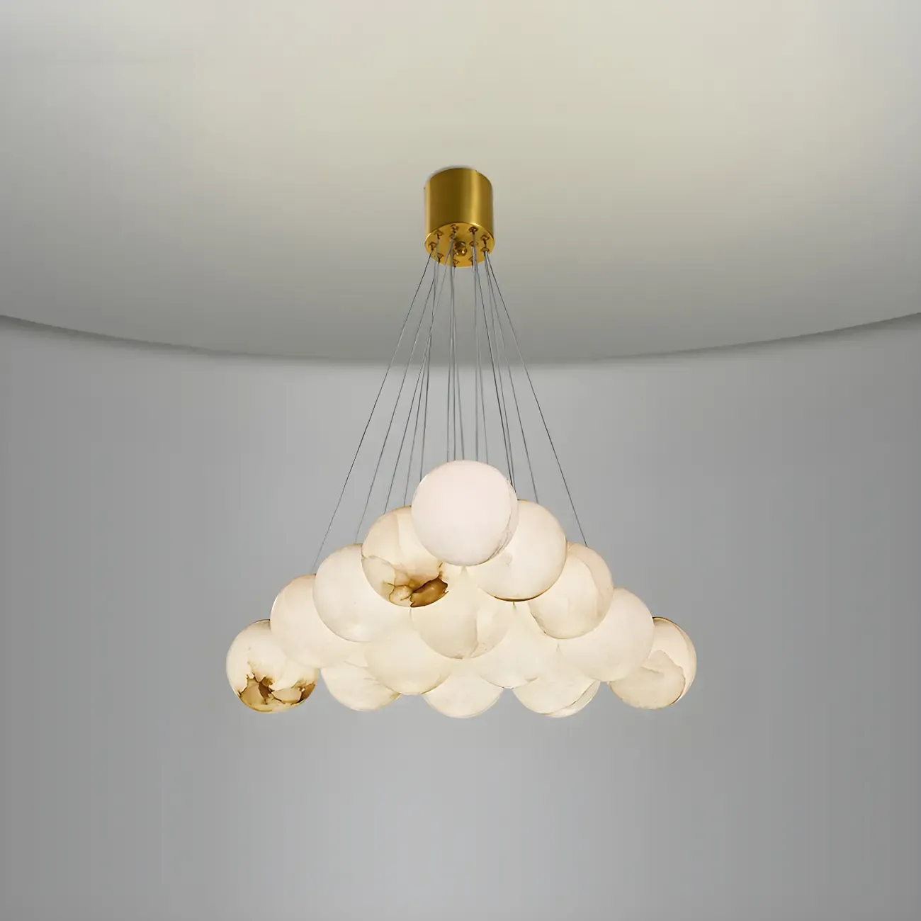 White Globe Alabaster Cluster Modern Crystal Chandelier Image - 15