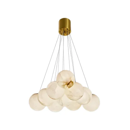 White Globe Alabaster Cluster Modern Crystal Chandelier Image - 16