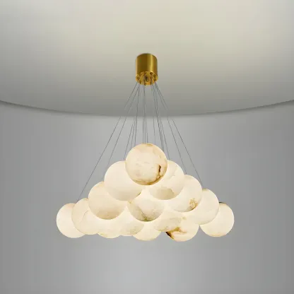 White Globe Alabaster Cluster Modern Crystal Chandelier Image - 17
