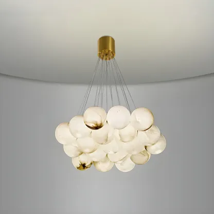 White Globe Alabaster Cluster Modern Crystal Chandelier Image - 19
