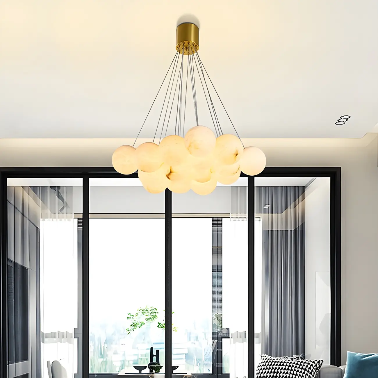 White Globe Alabaster Cluster Modern Crystal Chandelier Image - 22 | homeyfad