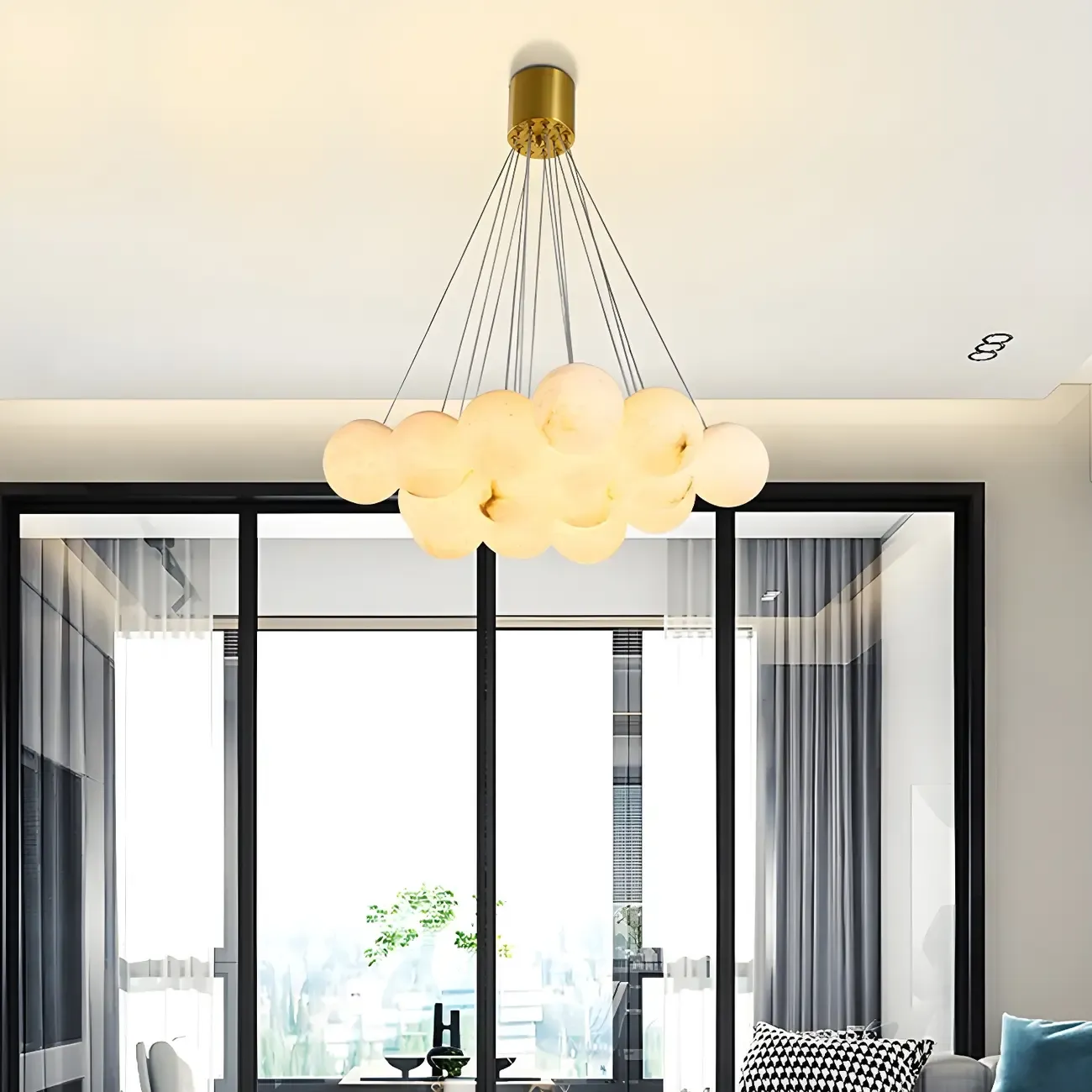 White Globe Alabaster Cluster Modern Crystal Chandelier Image - 22