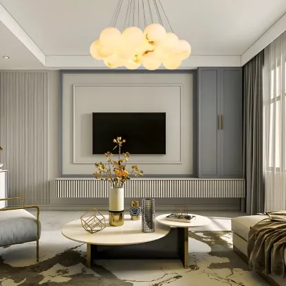 White Globe Alabaster Cluster Modern Crystal Chandelier Image - 23