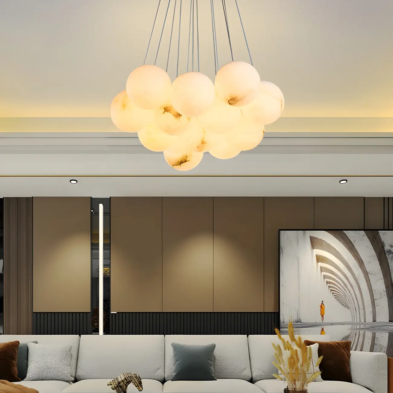 White Globe Alabaster Cluster Modern Crystal Chandelier Image - 24 | homeyfad