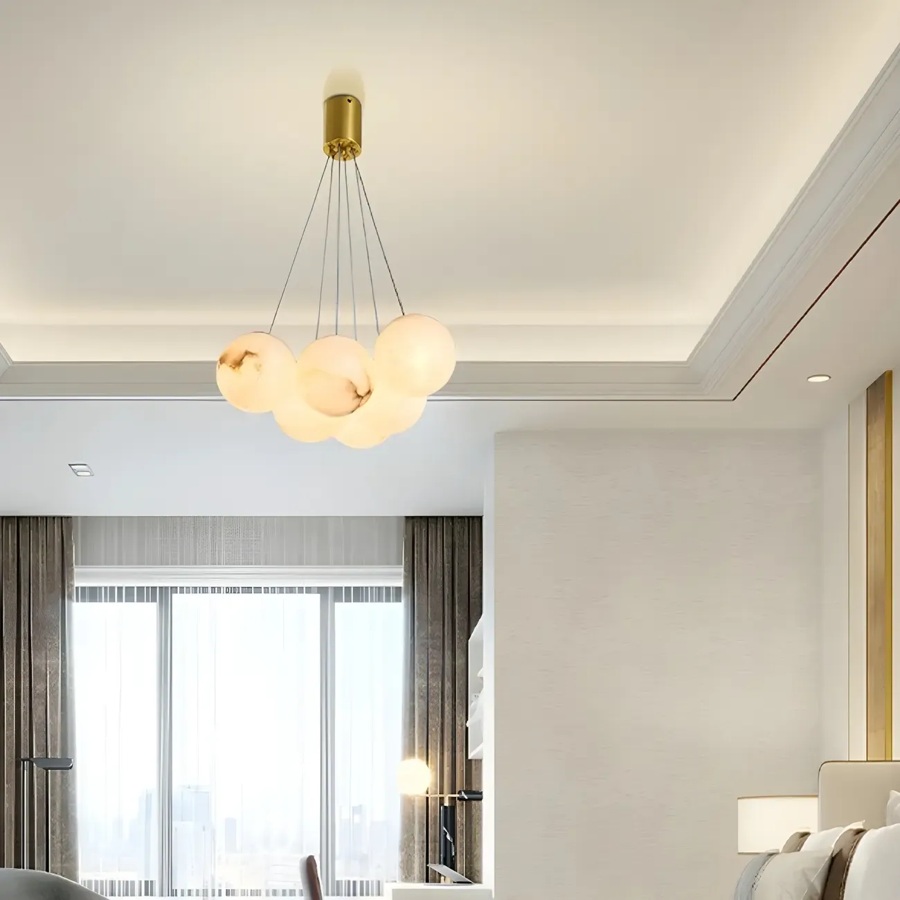 White Globe Alabaster Cluster Modern Crystal Chandelier Image - 25