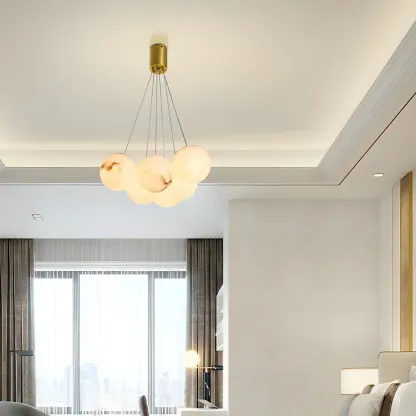 White Globe Alabaster Cluster Modern Crystal Chandelier Image - 25