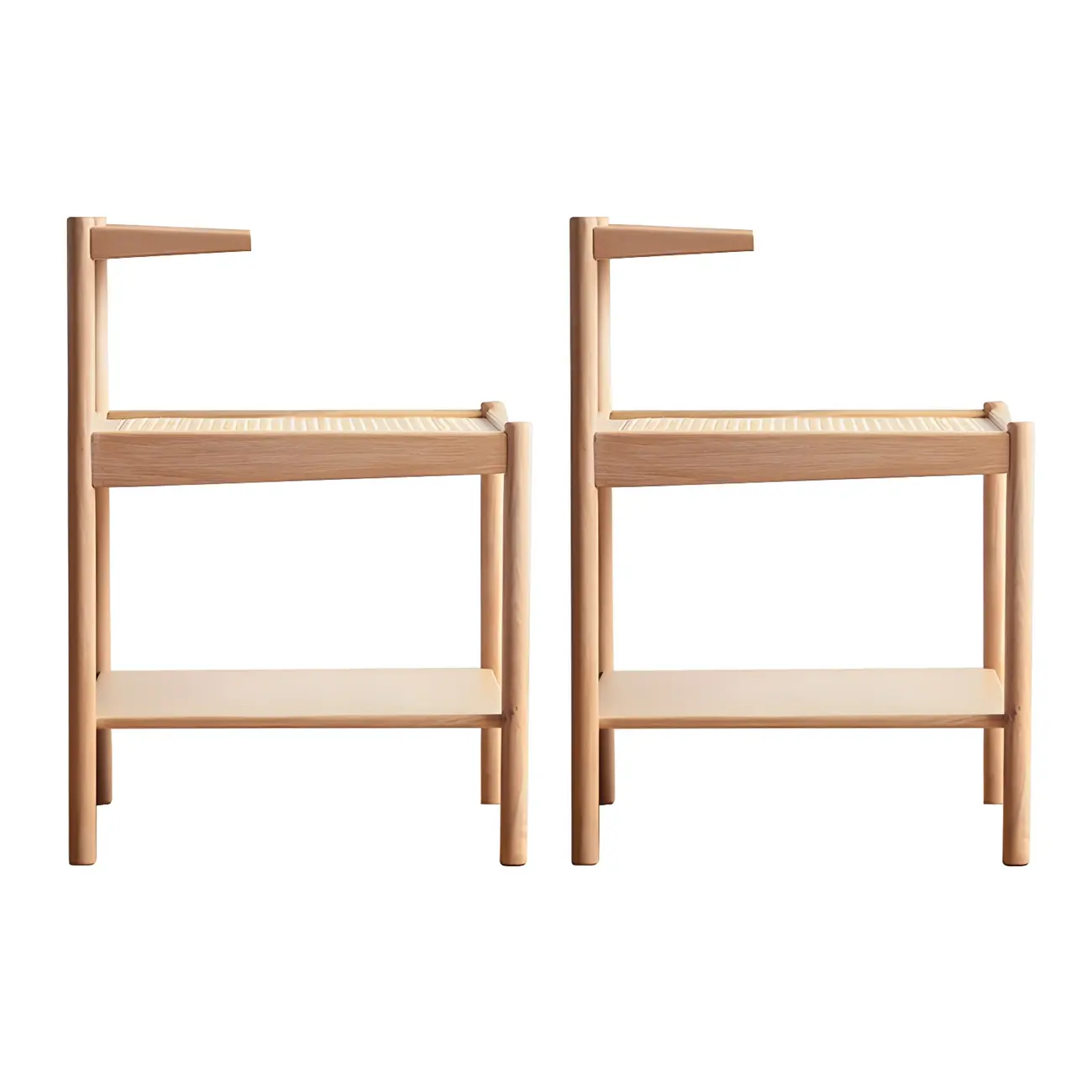 Natural 2-Tier Wood Rattan Shelf Open Storage Nightstand Image - 4 | homeyfad