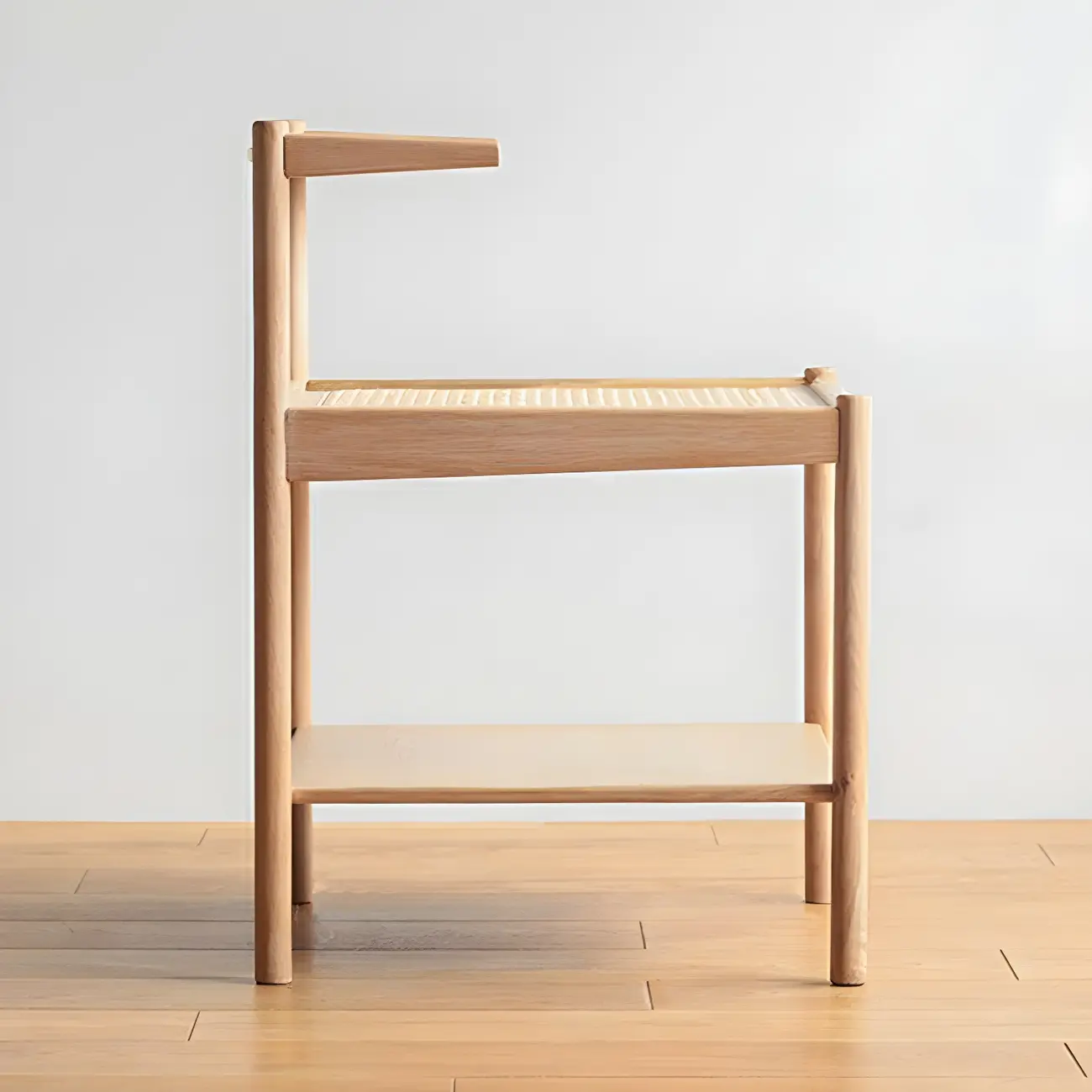 Natural 2-Tier Wood Rattan Shelf Open Storage Nightstand Image - 5 | homeyfad