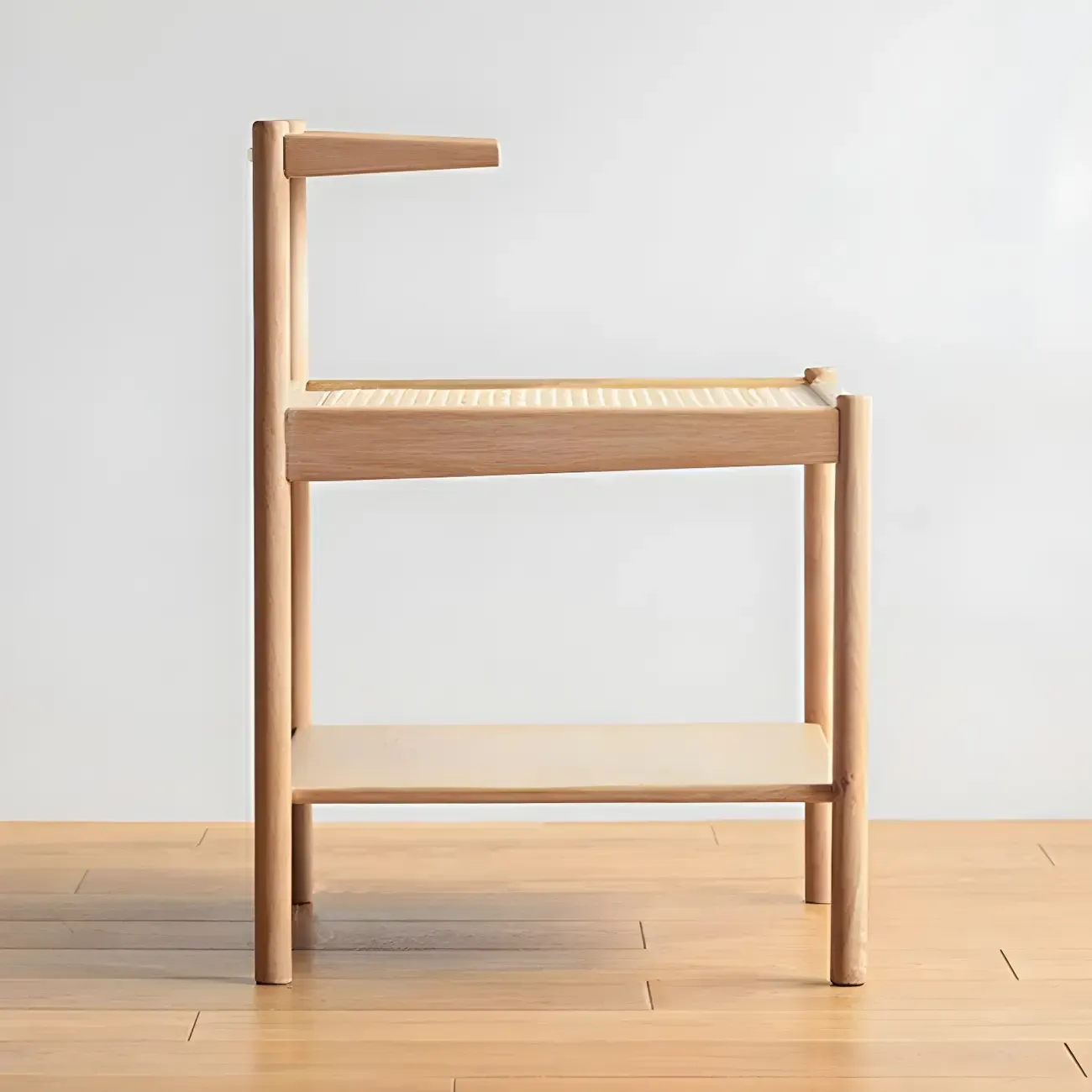 Natural 2-Tier Wood Rattan Shelf Open Storage Nightstand Image - 5