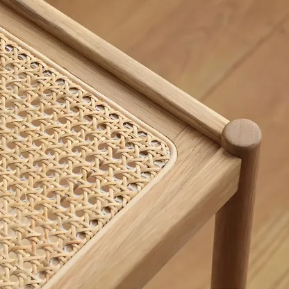 Natural 2-Tier Wood Rattan Shelf Open Storage Nightstand Image - 9