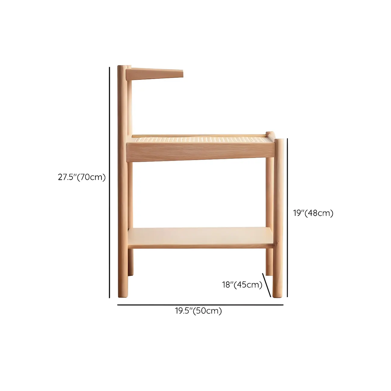 Natural 2-Tier Wood Rattan Shelf Open Storage Nightstand #size | homeyfad