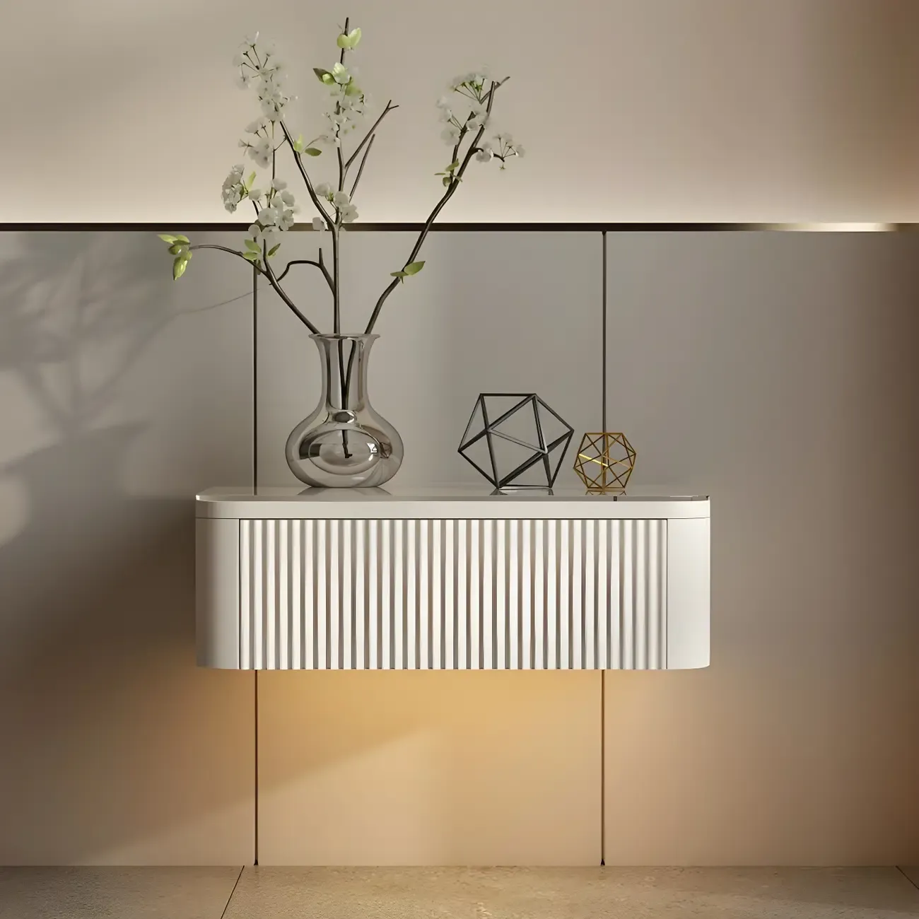 Modern Grey Wood Floating Nightstand with Glass Top Image - 1