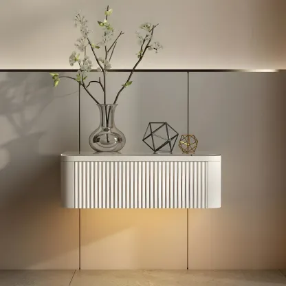 Modern Grey Wood Floating Nightstand with Glass Top Image - 1