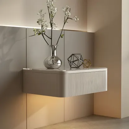 Modern Grey Wood Floating Nightstand with Glass Top Image - 4