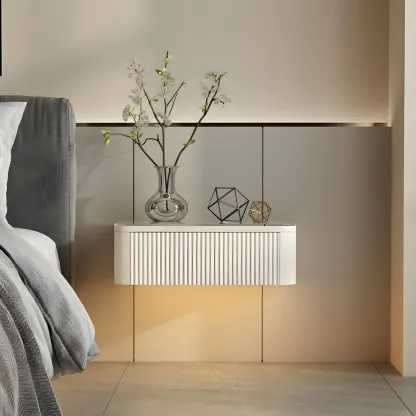 Modern Grey Wood Floating Nightstand with Glass Top Image - 6