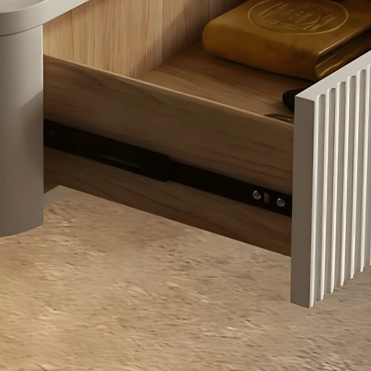 Modern Grey Wood Floating Nightstand with Glass Top Image - 9 | homeyfad