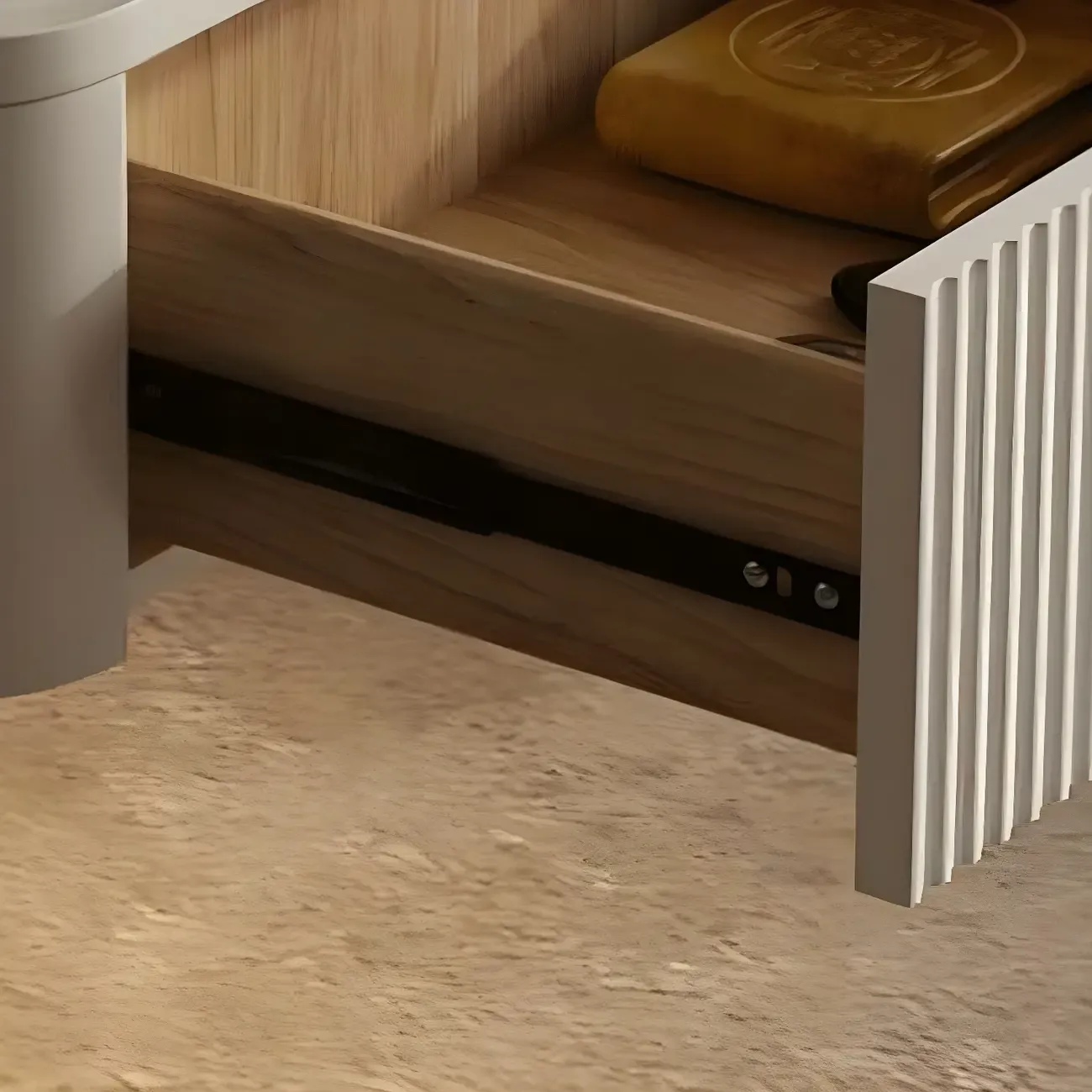 Modern Grey Wood Floating Nightstand with Glass Top Image - 9