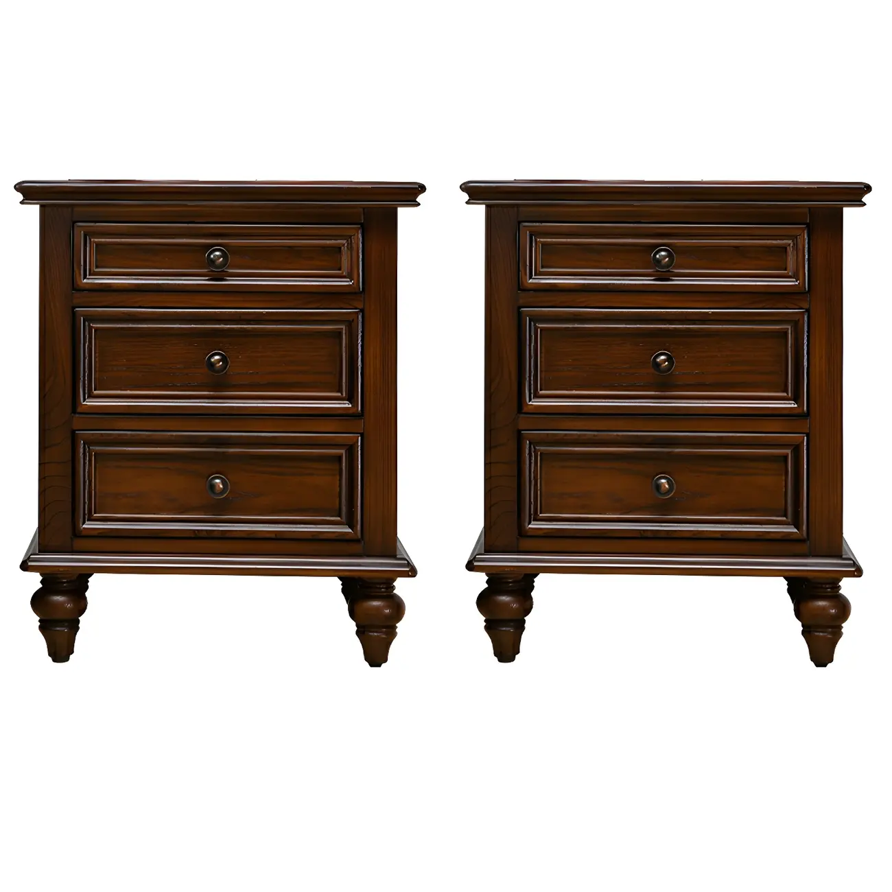 Compact Dark Walnut 3-Drawer Wood Nightstand Image - 8 | homeyfad