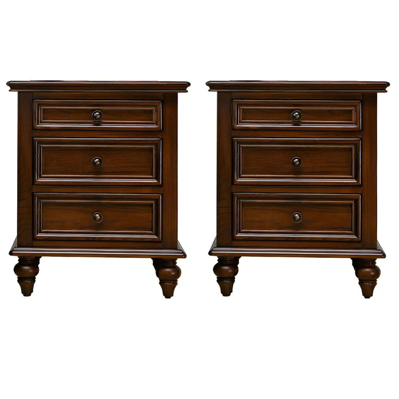 Compact Dark Walnut 3-Drawer Wood Nightstand Image - 8