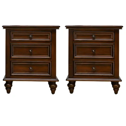 Compact Dark Walnut 3-Drawer Wood Nightstand Image - 8