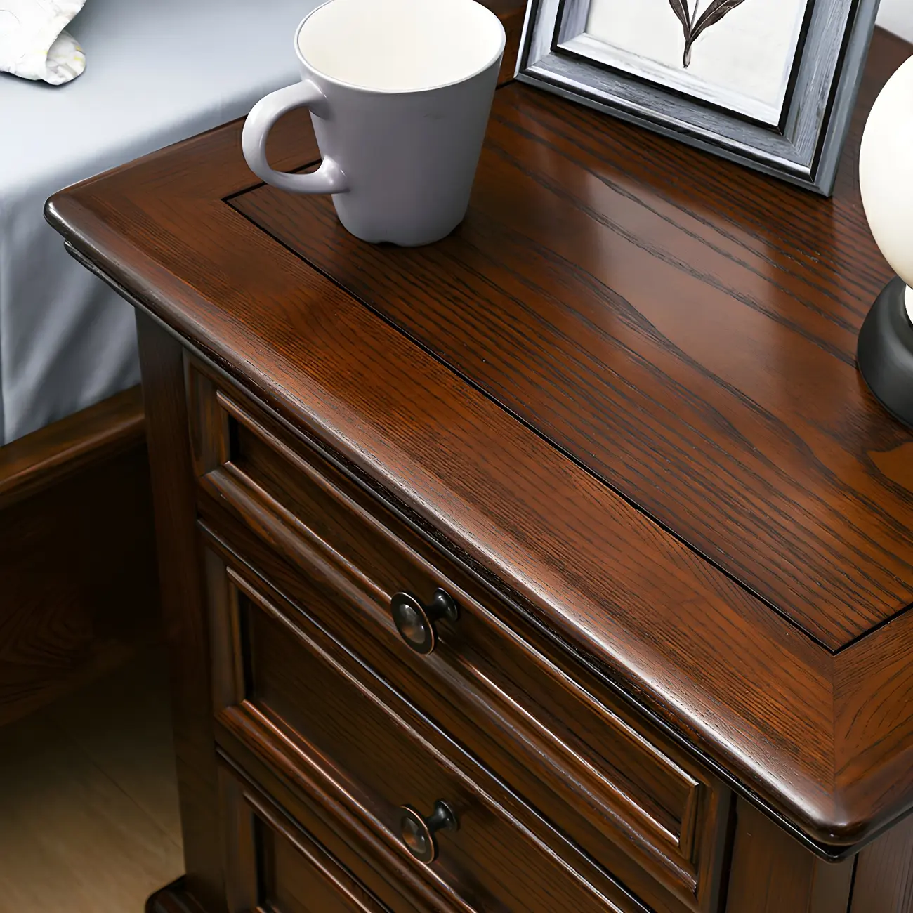 Compact Dark Walnut 3-Drawer Wood Nightstand Image - 4 | homeyfad