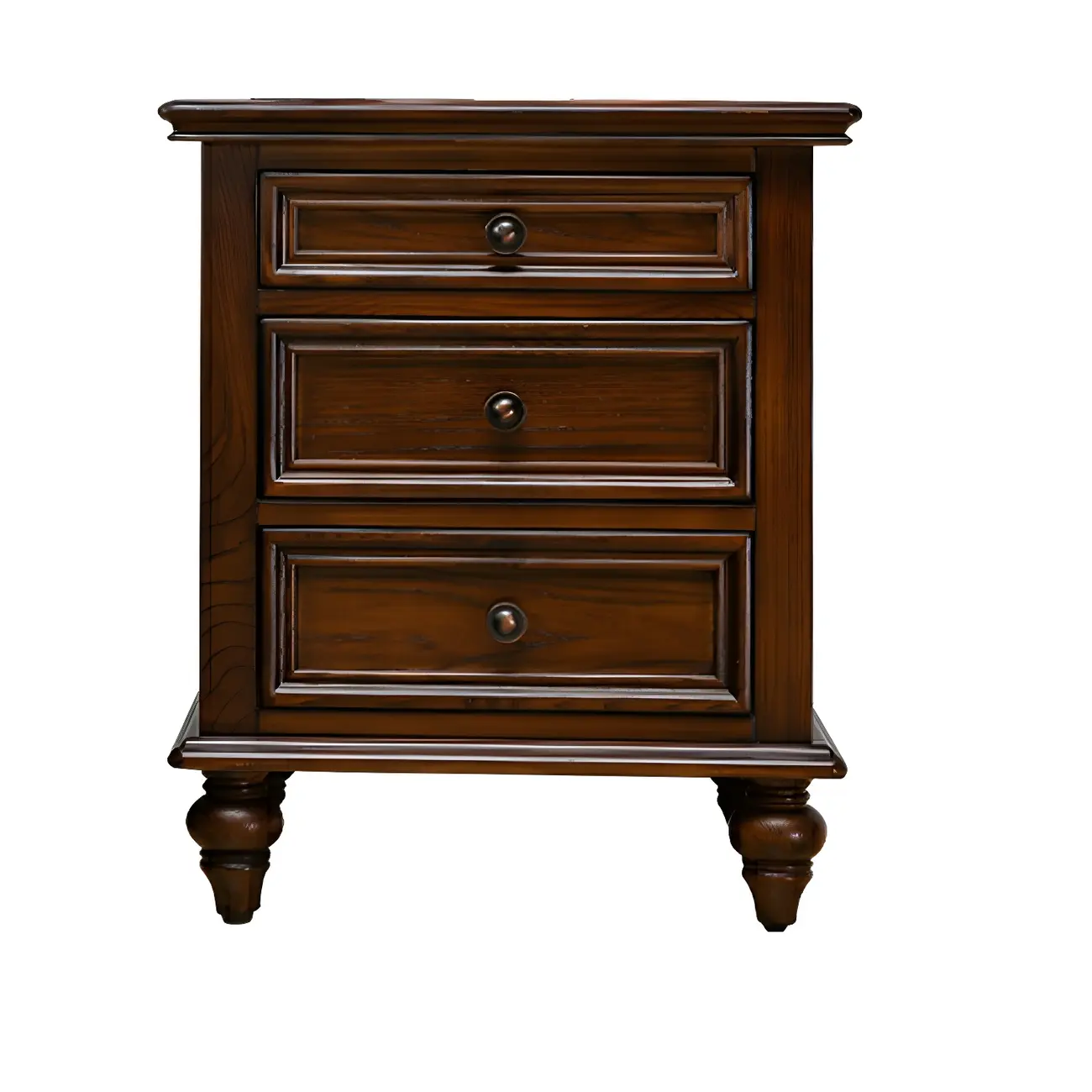 Compact Dark Walnut 3-Drawer Wood Nightstand Image - 9 | homeyfad