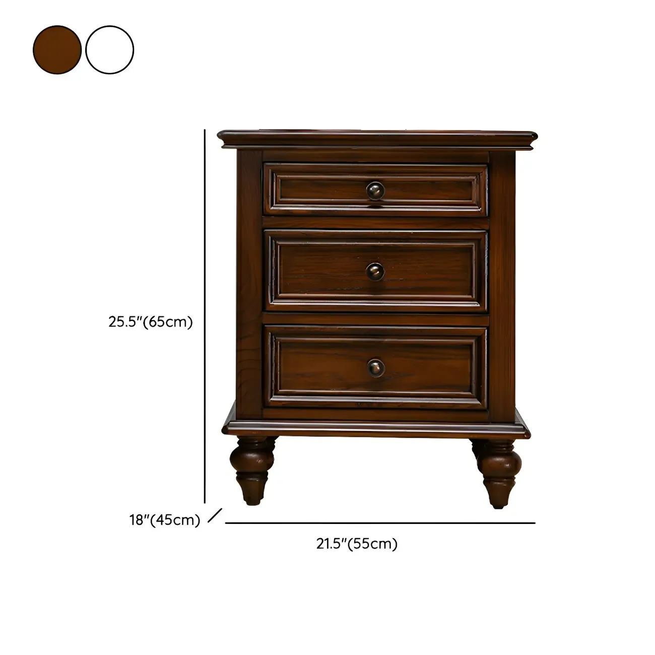 Compact Dark Walnut 3-Drawer Wood Nightstand Image - 11