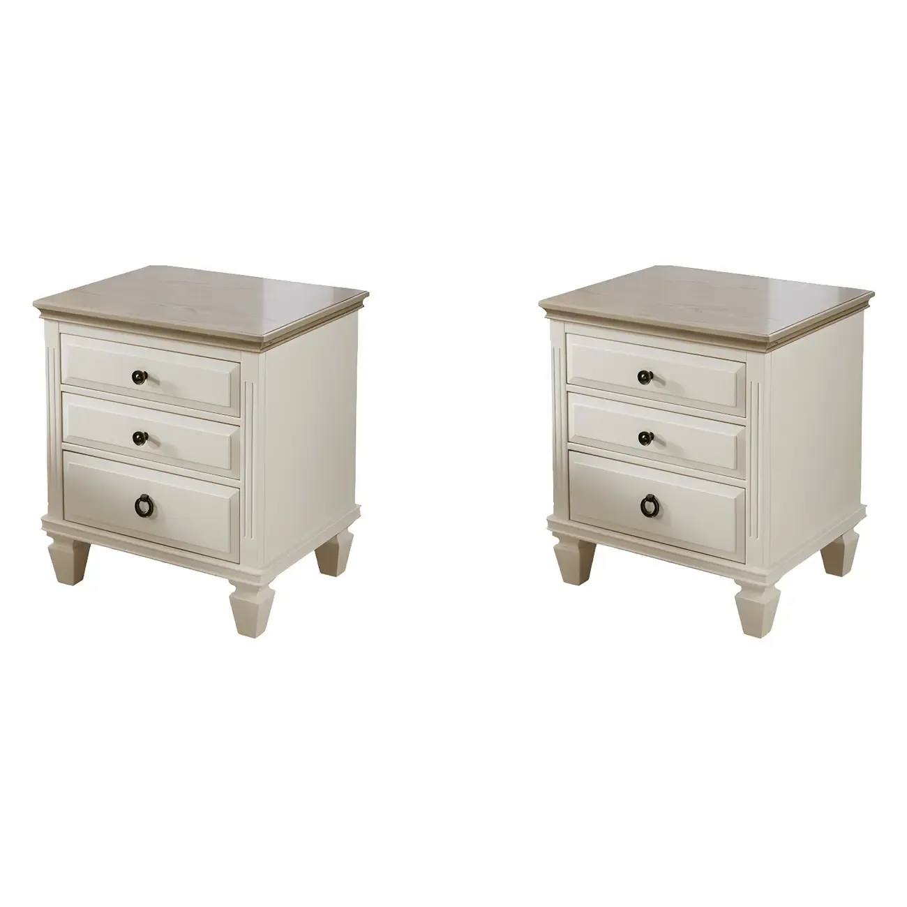 Beige Oak Wood 3-Drawer Standard Nightstand Image - 9